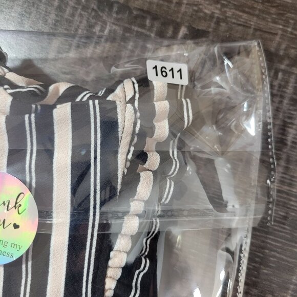 Adrianna Papell Womens Sleeveless Top XS Black White Striped Ruffle Neck Career - Picture 9 of 9